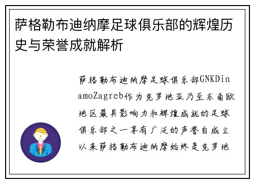 萨格勒布迪纳摩足球俱乐部的辉煌历史与荣誉成就解析